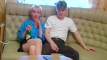 Son and mom like beer so much that drink it during incest fuck