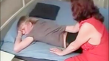 Lecherous married woman wakes son up for incest fuck on the bed