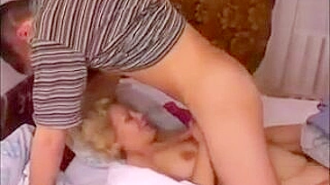 Blonde comes to the son and enjoys his dick during incest sex