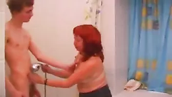 Alluring woman with red hair makes great incest show with the son