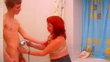 Alluring woman with red hair makes great incest show with the son