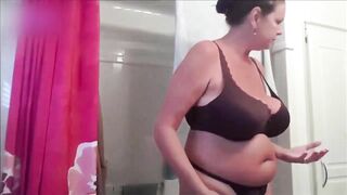 Big tit mom wants you to jerk off on her old body