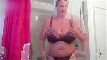 Big tit mom wants you to jerk off on her old body