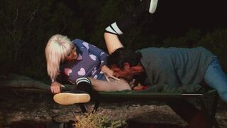 Male spanks porn blonde and licks her XXX cunt in outdoor video