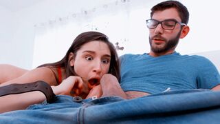 Bearded stud with glasses gets a deep blowjob from gorgeous sister