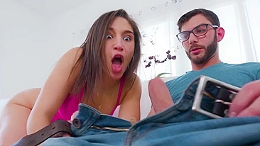 Bearded stud with glasses gets a deep blowjob from gorgeous sister