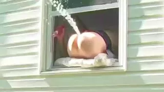Strong orgasm from dildo, splashing from the window, and neighbors on the street Strong orgasm from dildo, splashing from the window, and neighbors on the street