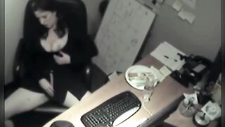 Spying on slim sexy coworker masturbate at computer
