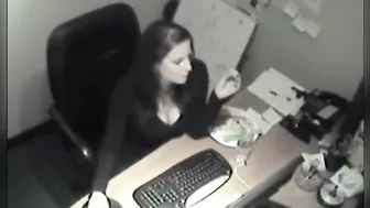 Spying on slim sexy coworker masturbate at computer Spying on slim sexy coworker masturbate at computer