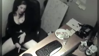 Spying on slim sexy coworker masturbate at computer