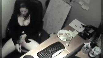 Spying on slim sexy coworker masturbate at computer