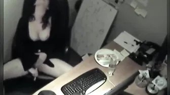 Spying on slim sexy coworker masturbate at computer