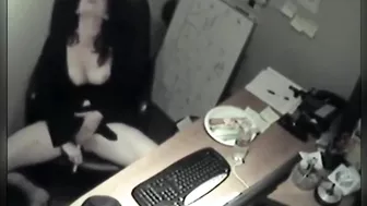 Spying on slim sexy coworker masturbate at computer