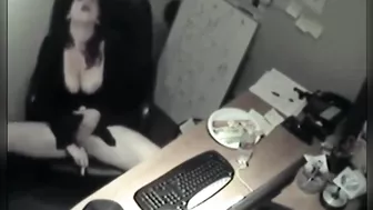 Spying on slim sexy coworker masturbate at computer