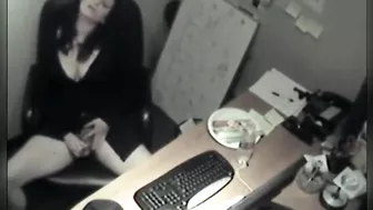 Spying on slim sexy coworker masturbate at computer
