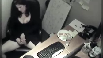 Spying on slim sexy coworker masturbate at computer