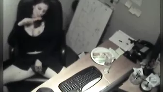 Spying on slim sexy coworker masturbate at computer