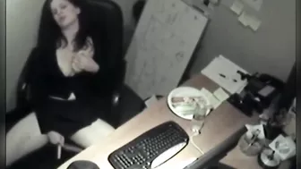 Spying on slim sexy coworker masturbate at computer