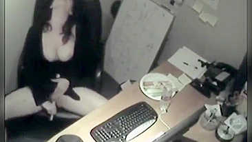 Spying on slim sexy coworker masturbate at computer