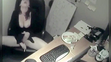 Spying on slim sexy coworker masturbate at computer