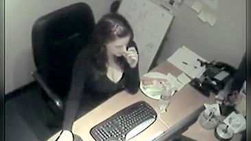 Spying on slim sexy coworker masturbate at computer