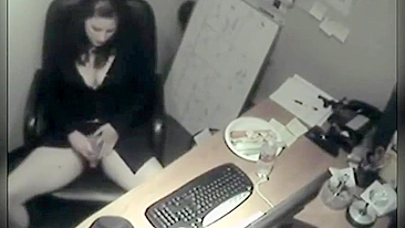 Spying on slim sexy coworker masturbate at computer