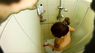 i spying & jerk off while i watch my sister take a shower and masturbate