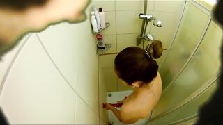 i spying & jerk off while i watch my sister take a shower and masturbate