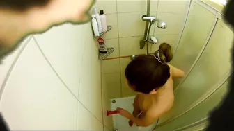 i spying & jerk off while i watch my sister take a shower and masturbate