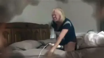 Hot blonde sister gets caught masturbating