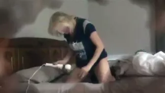 Hot blonde sister gets caught masturbating