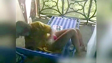 Sexy horny MILF caught with vibrator  in the garden