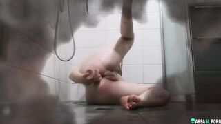 Hidden camera caught my sister's horny GF masturbating in our shower