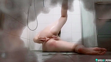 Hidden camera caught my sister's horny GF masturbating in our shower