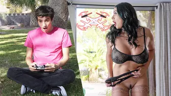 Exotic mom with big boobs catches neighbor peeping on her and fucks him in bed