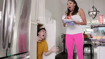 Exotic momma catches stepson peeping on her and decides to teach him a lesson Exotic momma catches stepson peeping on her and decides to teach him a lesson