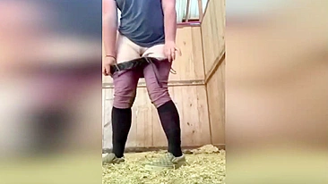 My girlfriend masturbates in the stable barn dreaming of a horse dick