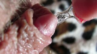 Big Clit Erection. Extreme close up on my wet clit head pulsating