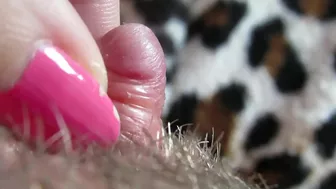 Big Clit Erection. Extreme close up on my wet clit head pulsating