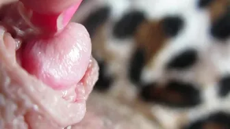Big Clit Erection. Extreme close up on my wet clit head pulsating