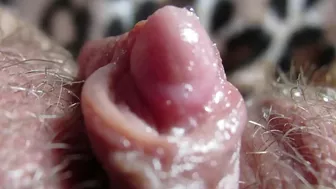 Big Clit Erection. Extreme close up on my wet clit head pulsating