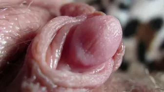 Big Clit Erection. Extreme close up on my wet clit head pulsating