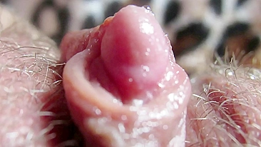 Big Clit Erection. Extreme close up on my wet clit head pulsating