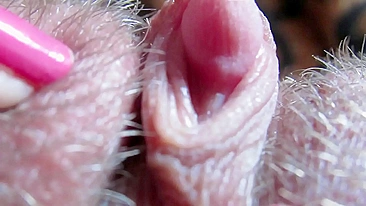 Big Clit Erection. Extreme close up on my wet clit head pulsating