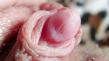 Big Clit Erection. Extreme close up on my wet clit head pulsating