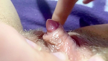 Big Clit Erection. Jerking orgasm in extreme close up masturbation