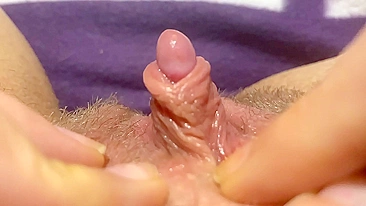 Big Clit Erection. Jerking orgasm in extreme close up masturbation