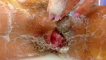 Big Clit Erection. Hairy pussy shaving in close up POV amateur video