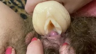 Coed takes roommate's artificial vagina to play with big clit Coed takes roommate's artificial vagina to play with big clit