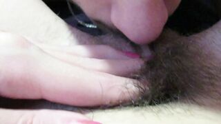 Girlfriend has a hairy cunt and it's a pleasure for the guy to lick it